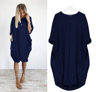 Long Sleeve Casual Loose Pocket Dress Comfortable Everyday Wear