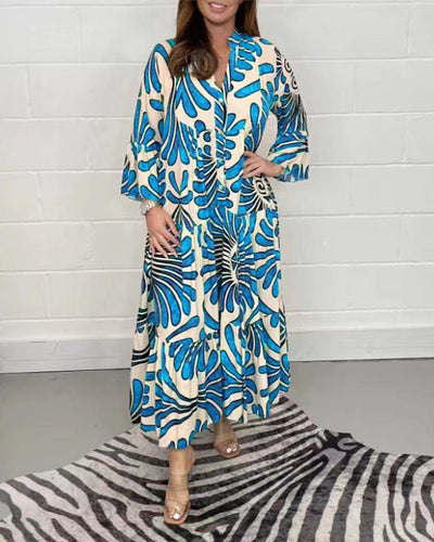 Floral Print Maxi Dress Soft Breathable Bell Sleeve Maxi Dress