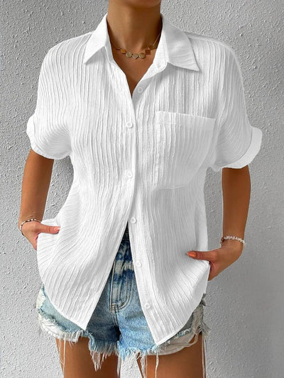 Shirt Collar Blouse Casual Buttoned Loose Fit Stylish Top