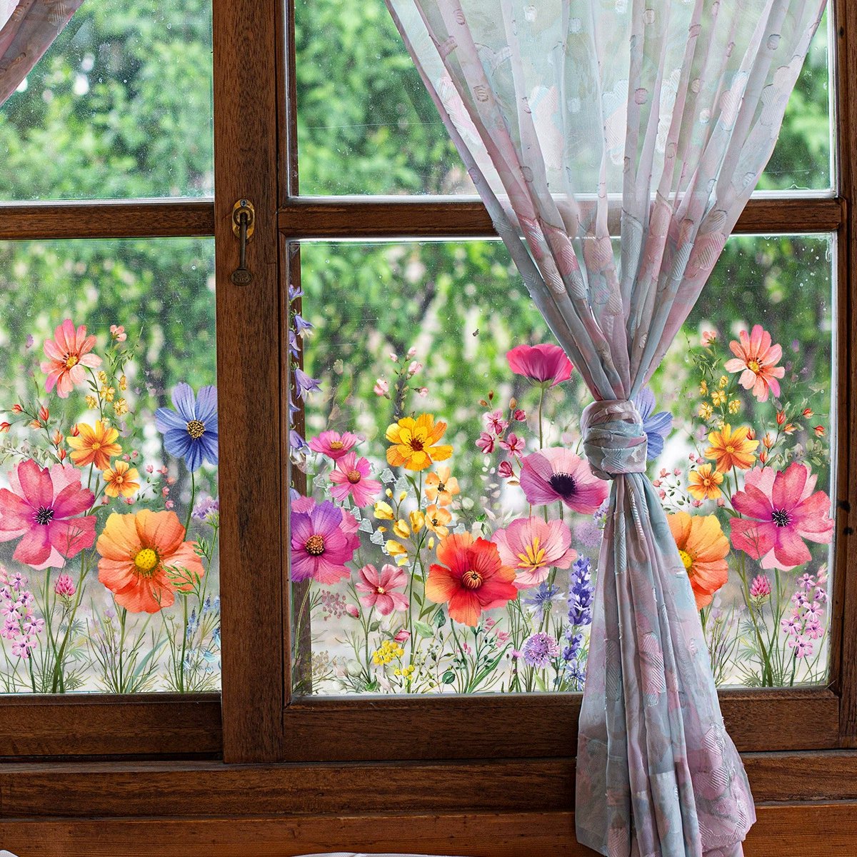 Colorful Floral Window Sticker Bouquet Cut To Size Easily