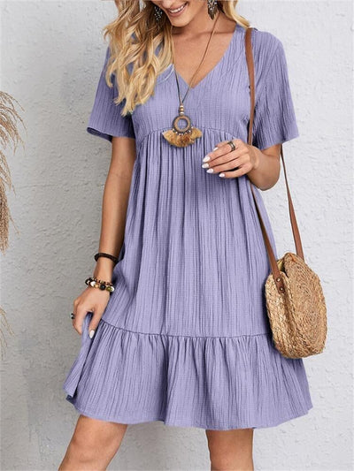 Retro Casual Dress V Neck Loose Fit Comfortable Summer Wear