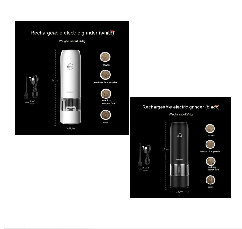 Rechargeable Electric Pepper Grinder Set Adjustable Coarseness LED Light