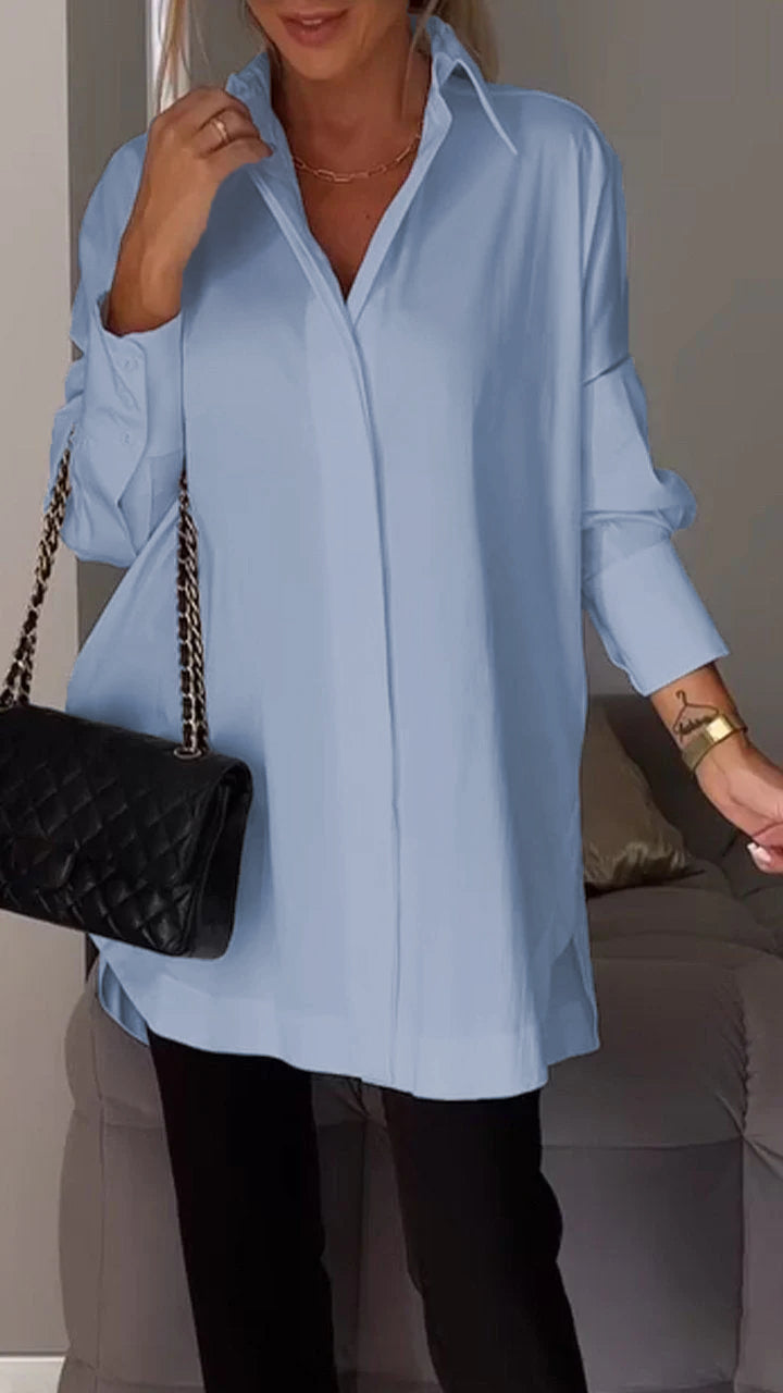 Lapel Slit Shirt Stylish Casual Lightweight Shirt For Women