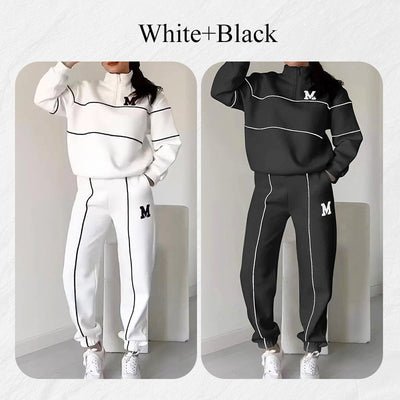 Women's Casual Two Piece Set Long Sleeve Letter M Design