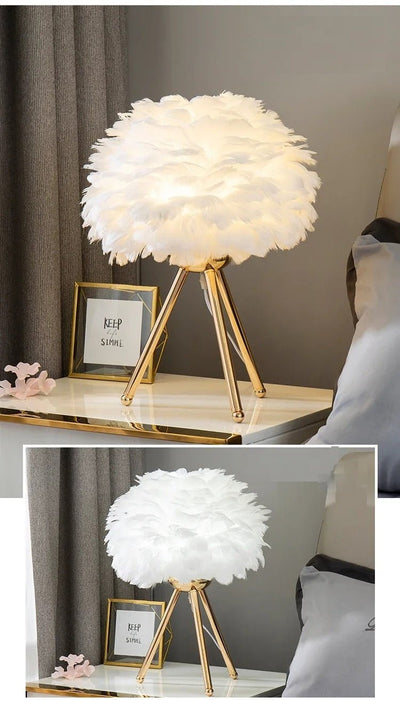 Feather Table Lamp LED Soft Light For Bedroom Dining Coffee Ambiance