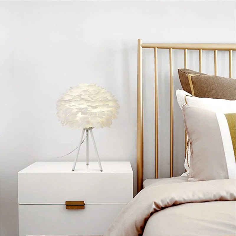 Feather Table Lamp LED Soft Light For Bedroom Dining Coffee Ambiance