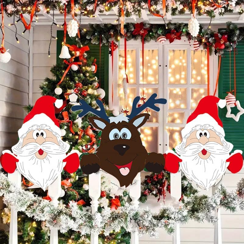 Fence Panel Christmas Decor Santa Snowman Reindeer Indoor Outdoor Charm