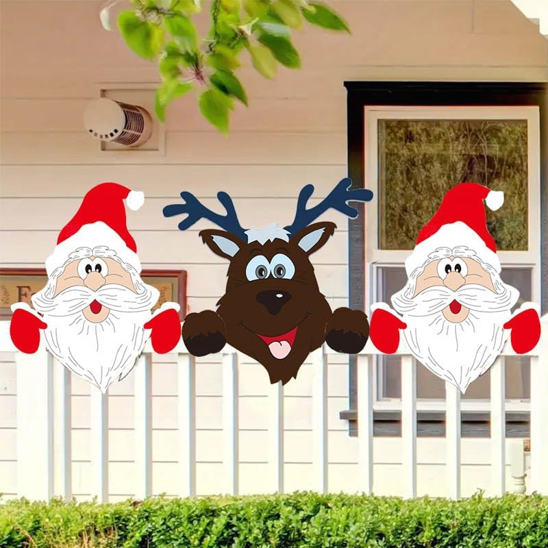 Fence Panel Christmas Decor Santa Snowman Reindeer Indoor Outdoor Charm