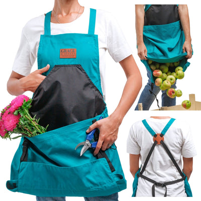 Cross Back Gardening Apron With Deep Kangaroo Pockets For Tools