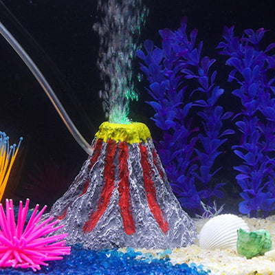 Fish Tank Volcano Bubbler Aquarium LED Light Air Stone Decoration Kit