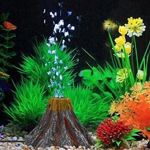Fish Tank Volcano Bubbler Aquarium LED Light Air Stone Decoration Kit