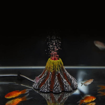 Fish Tank Volcano Bubbler Aquarium LED Light Air Stone Decoration Kit