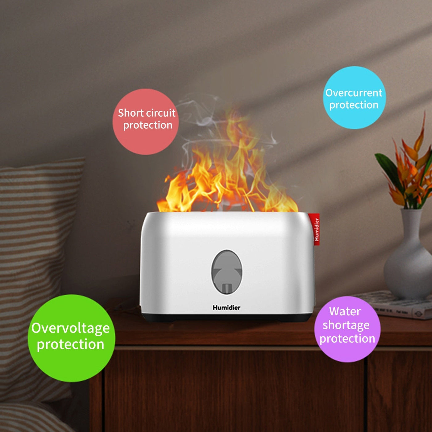 Flame Mist Humidifier With Warm Air Diffuser For Home Use