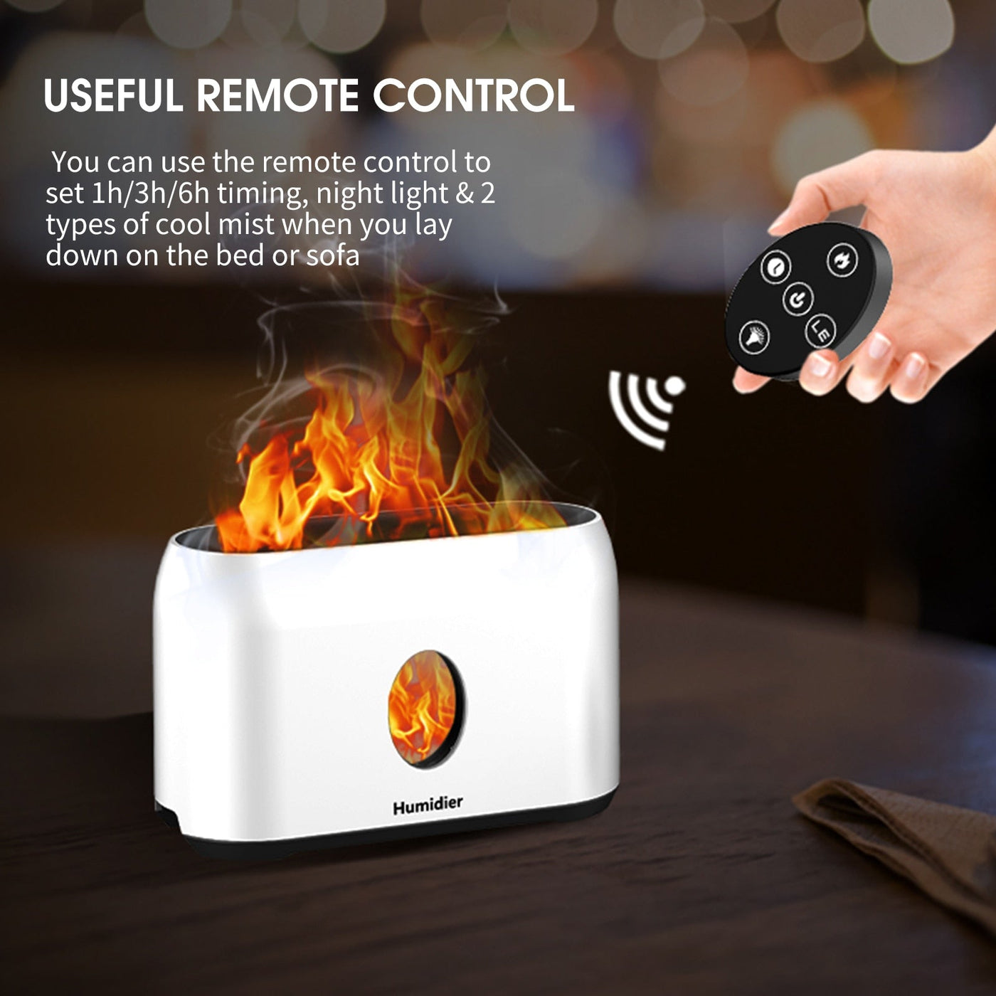 Flame Mist Humidifier With Warm Air Diffuser For Home Use