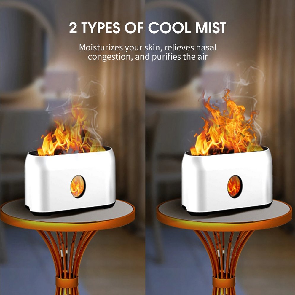 Flame Mist Humidifier With Warm Air Diffuser For Home Use