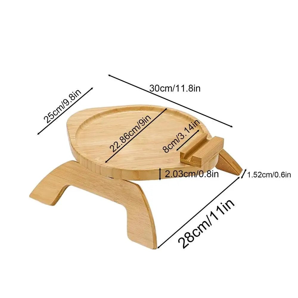 Foldable Bamboo Couch Arm Table Tray For Drinks Snacks And Remotes