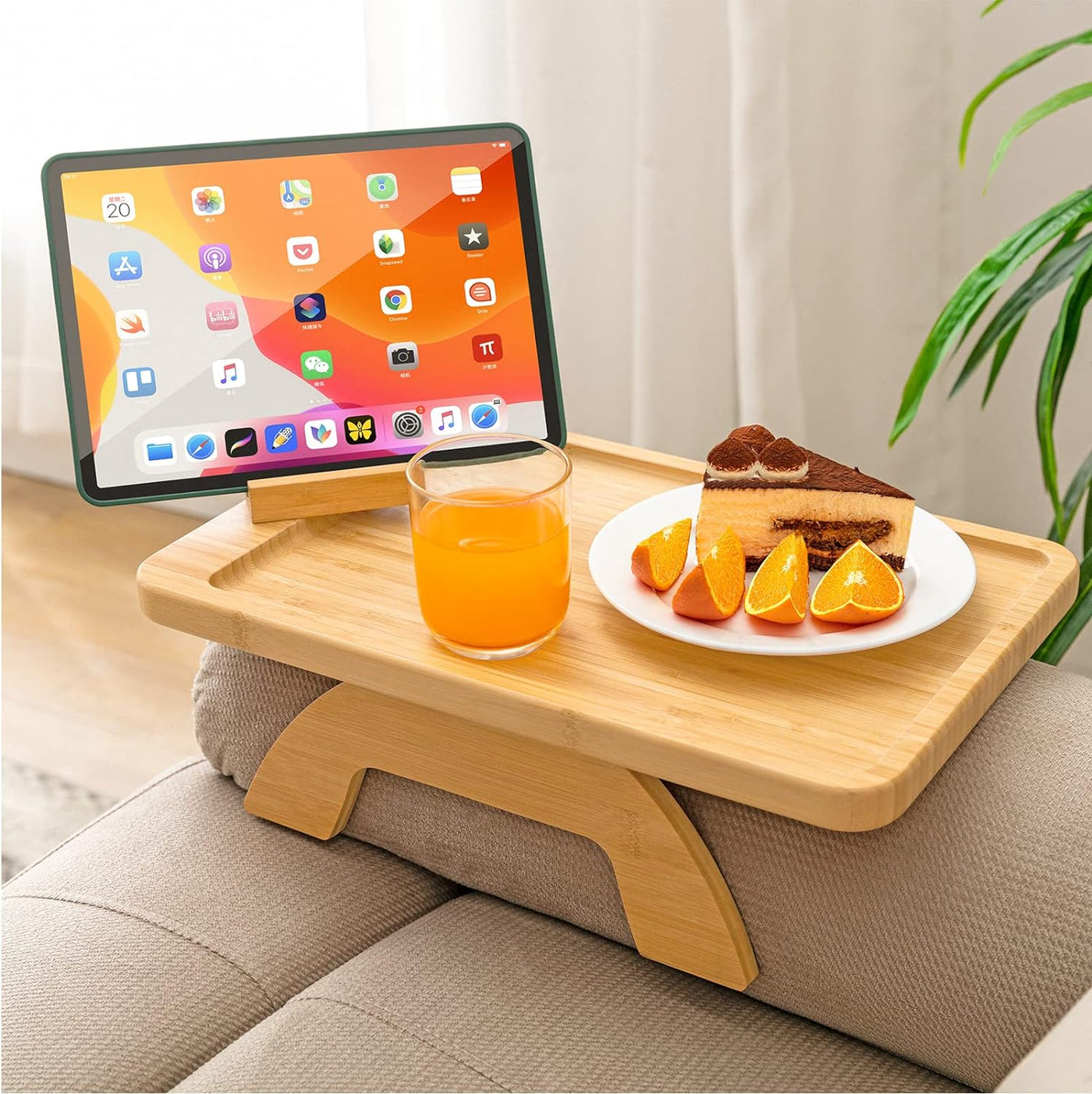 Foldable Bamboo Couch Arm Table Tray For Drinks Snacks And Remotes
