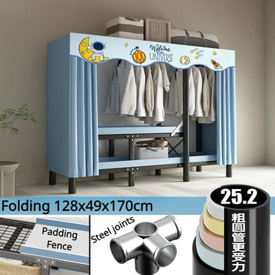 Foldable Wardrobe With Oxford Cloth Curtain And Steel Frame Storage