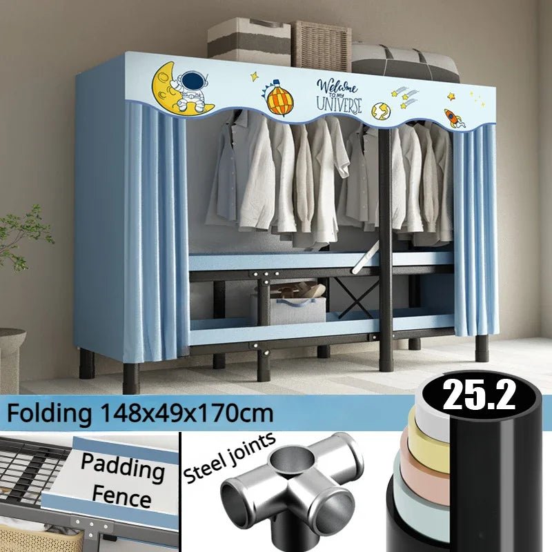 Foldable Wardrobe With Oxford Cloth Curtain And Steel Frame Storage