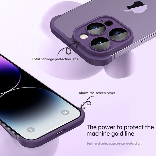 Frameless Bumper Phone Case With Glass Lens Protector Shockproof Cover