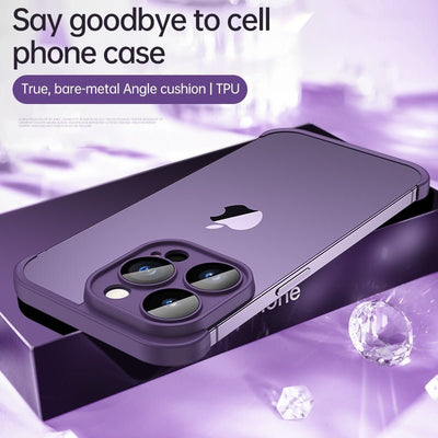Frameless Bumper Phone Case With Glass Lens Protector Shockproof Cover