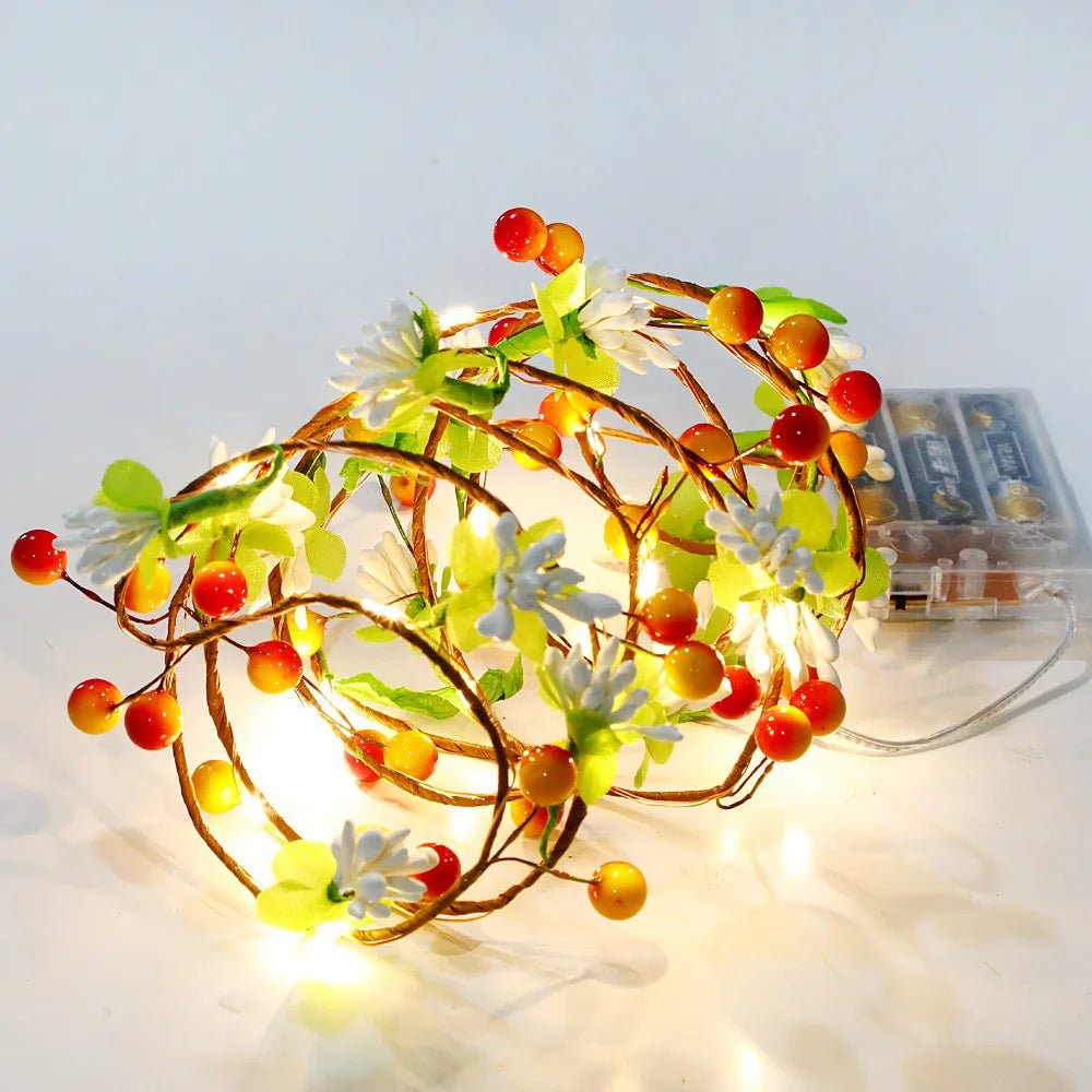 Fruit And Flower String Lights Battery-Powered Copper Wire Garland Decor