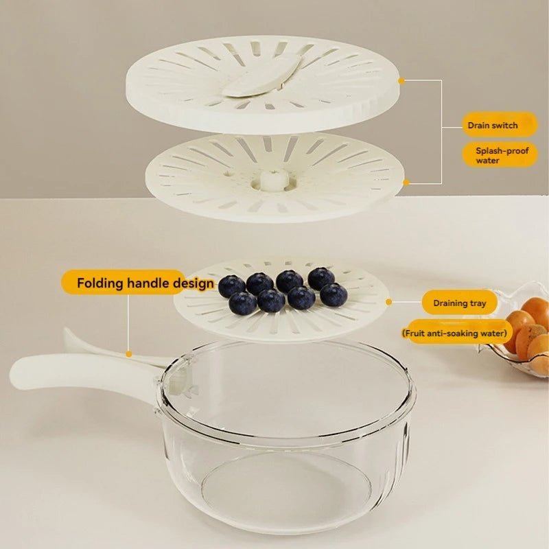 Foldable Fruit Drain Basket With Lid For Easy Vegetable Washing And Storage
