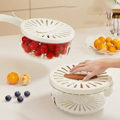 Foldable Fruit Drain Basket With Lid For Easy Vegetable Washing And Storage