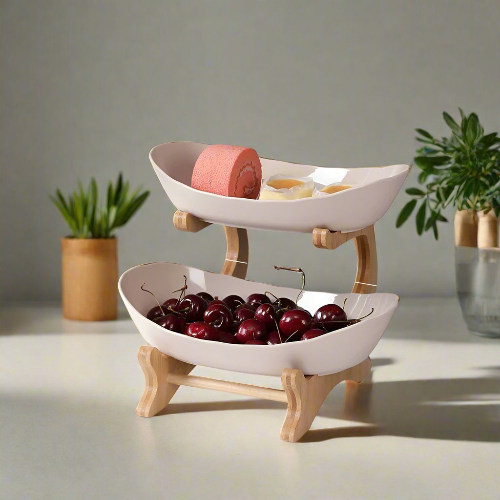 Fruit & Snack Layer Serving Tray Wooden Holder For Candy And Treats