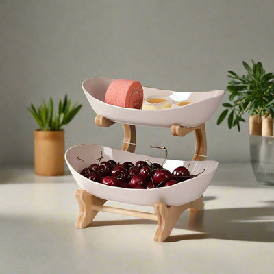 Fruit & Snack Layer Serving Tray Wooden Holder For Candy And Treats
