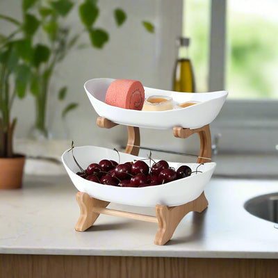 Fruit & Snack Layer Serving Tray Wooden Holder For Candy And Treats