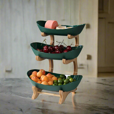 Fruit & Snack Layer Serving Tray Wooden Holder For Candy And Treats