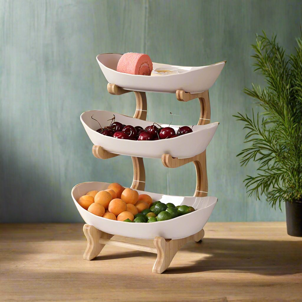 Fruit & Snack Layer Serving Tray Wooden Holder For Candy And Treats
