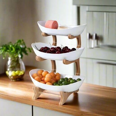Fruit & Snack Layer Serving Tray Wooden Holder For Candy And Treats