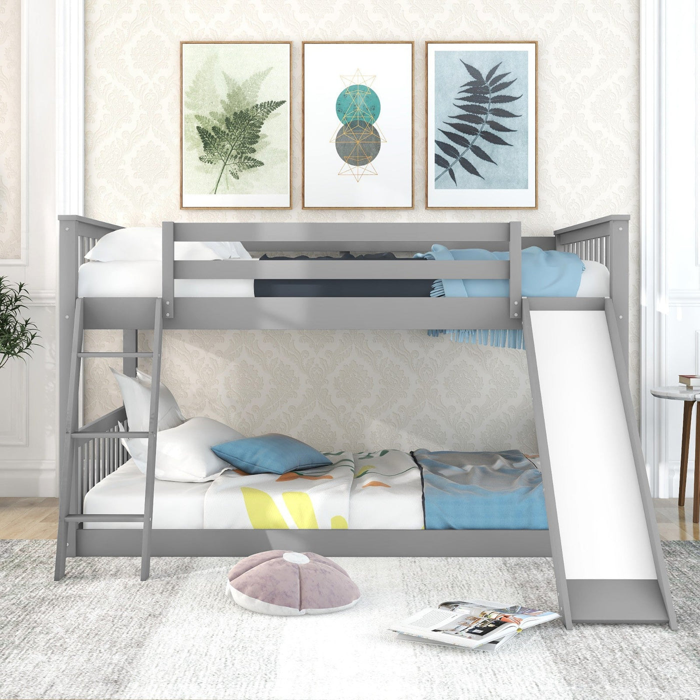 Full Over Full Bunk Bed With Slide Ladder And Convertible Slide