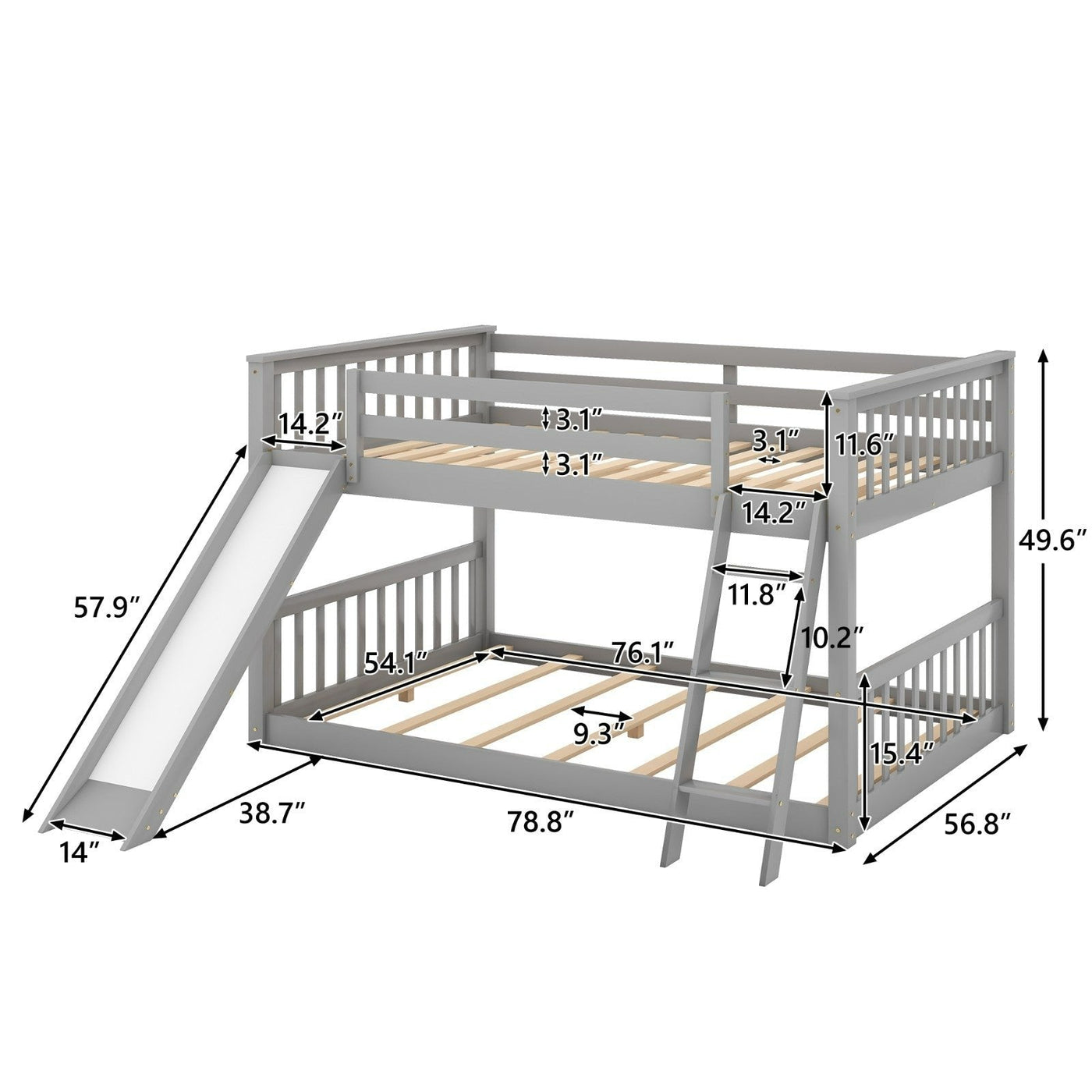 Full Over Full Bunk Bed With Slide Ladder And Convertible Slide