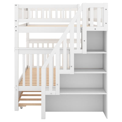 Full-Over-Full Bunk Bed With Trundle And Staircase Storage