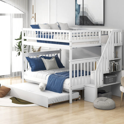Full-Over-Full Bunk Bed With Trundle And Staircase Storage