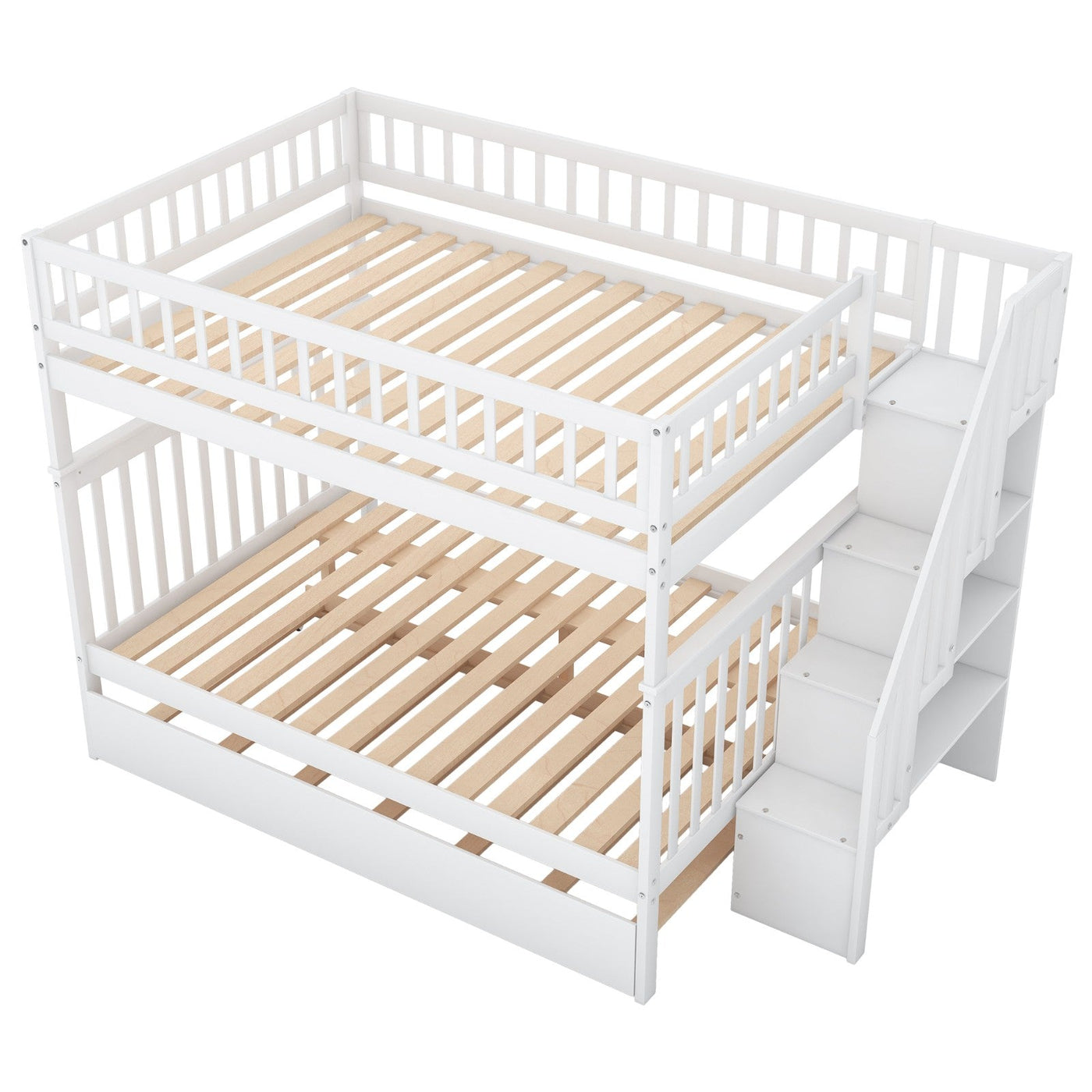 Full-Over-Full Bunk Bed With Trundle And Staircase Storage