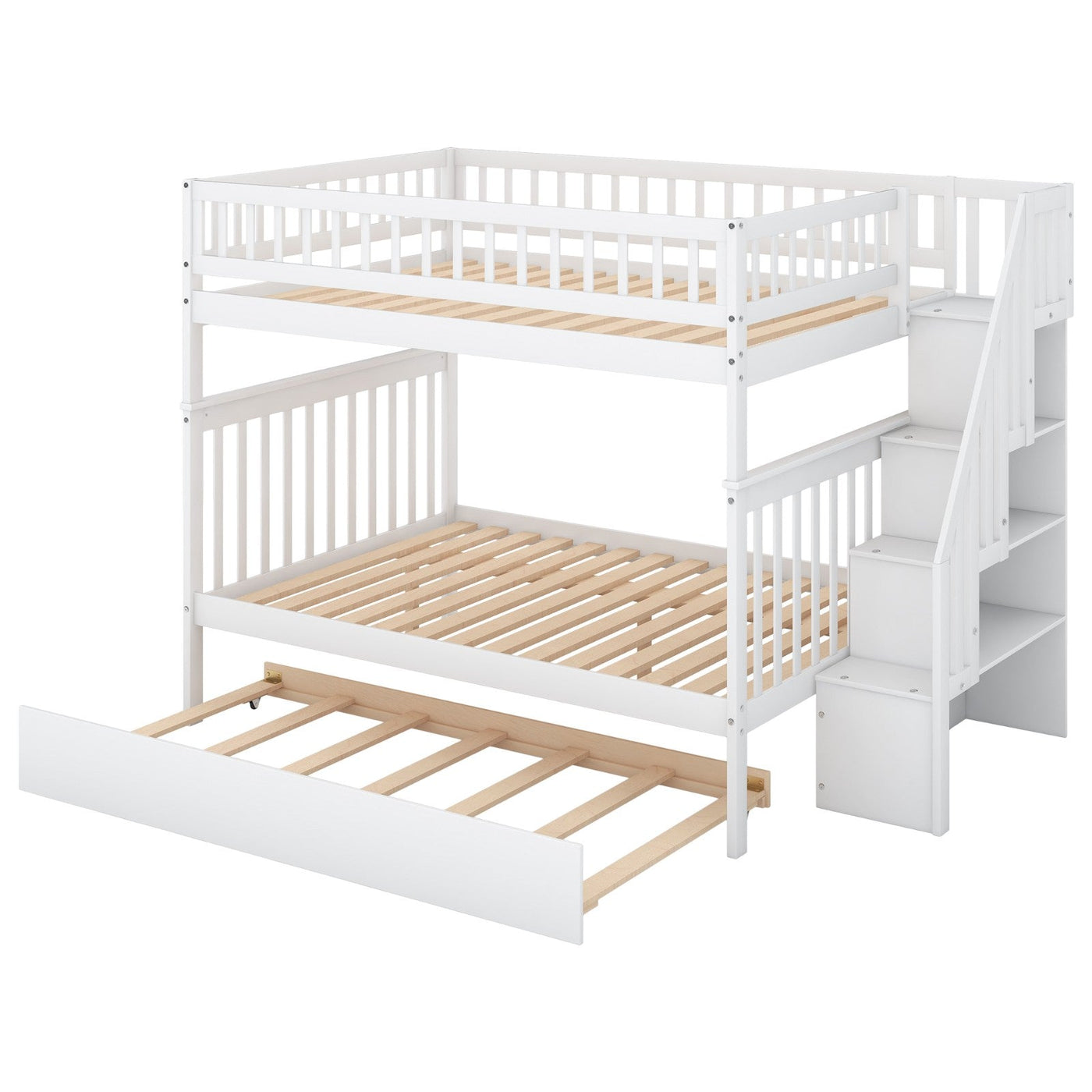 Full-Over-Full Bunk Bed With Trundle And Staircase Storage