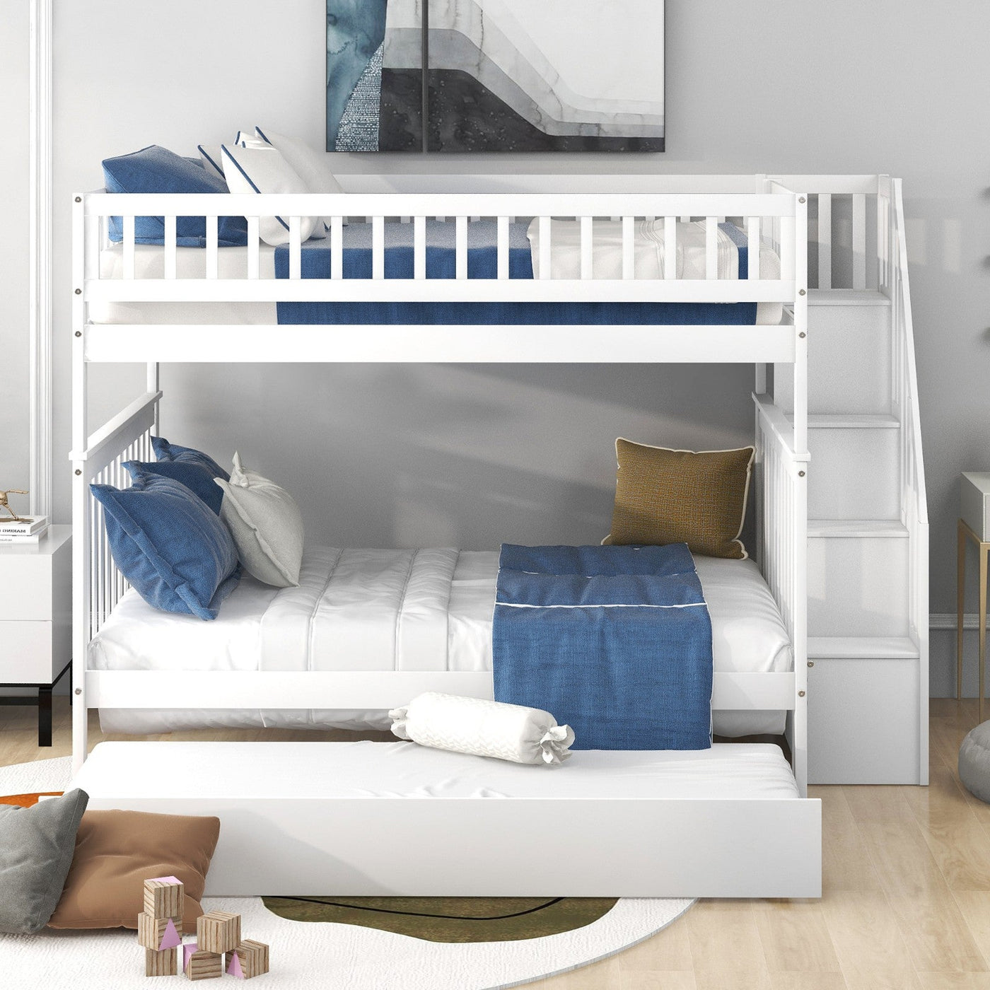 Full-Over-Full Bunk Bed With Trundle And Staircase Storage