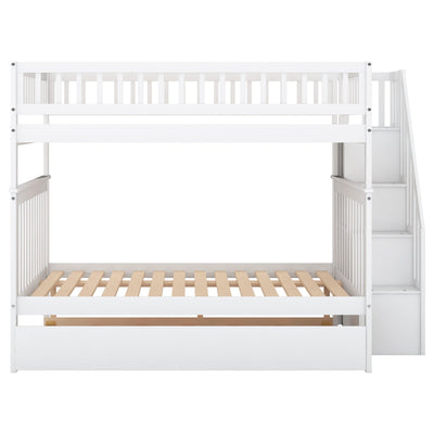 Full-Over-Full Bunk Bed With Trundle And Staircase Storage