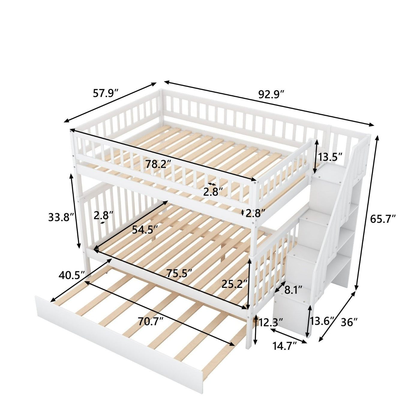Full-Over-Full Bunk Bed With Trundle And Staircase Storage