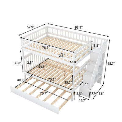 Full-Over-Full Bunk Bed With Trundle And Staircase Storage