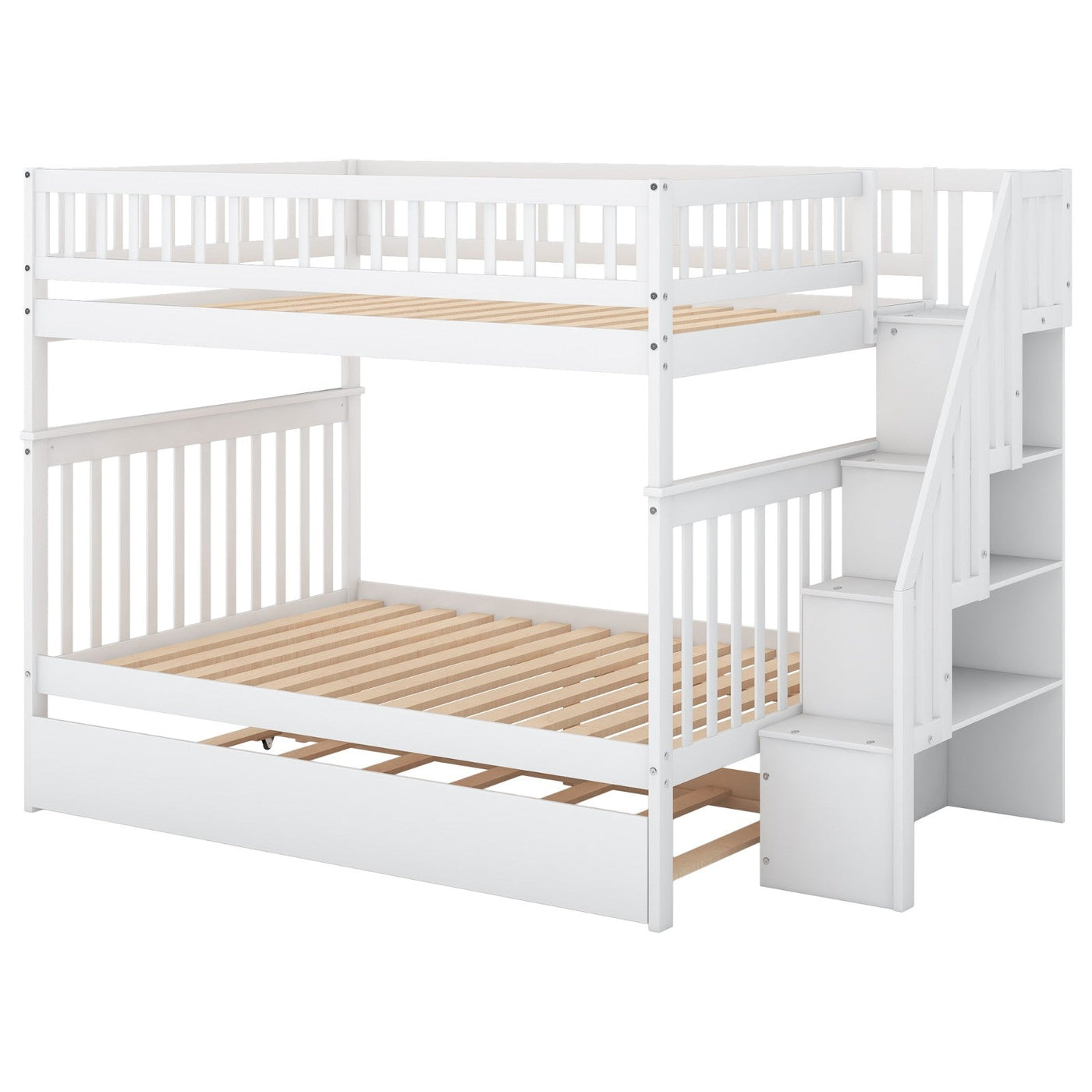 Full-Over-Full Bunk Bed With Trundle And Staircase Storage