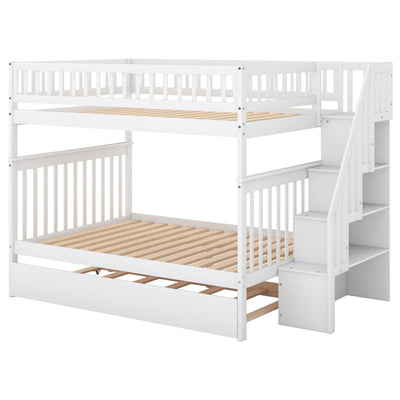 Full-Over-Full Bunk Bed With Trundle And Staircase Storage