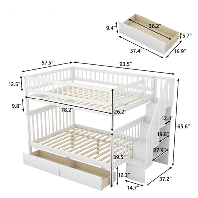 Full-over-Full Bunk Bed With Two Spacious Drawers And Storage