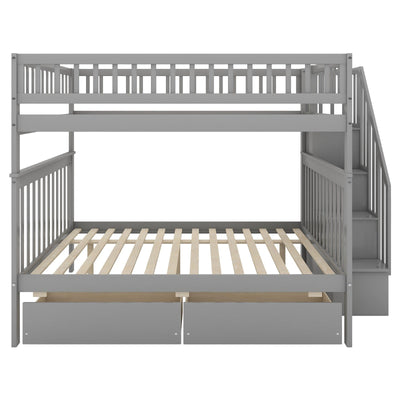 Full-over-Full Bunk Bed With Two Spacious Drawers And Storage