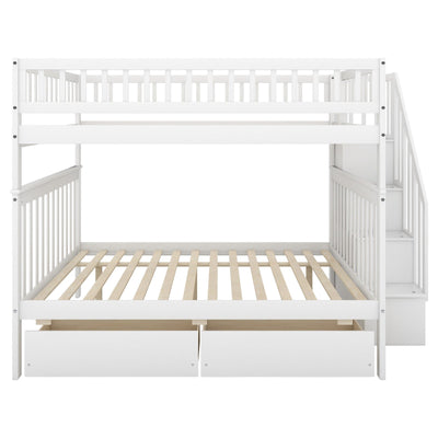 Full-over-Full Bunk Bed With Two Spacious Drawers And Storage