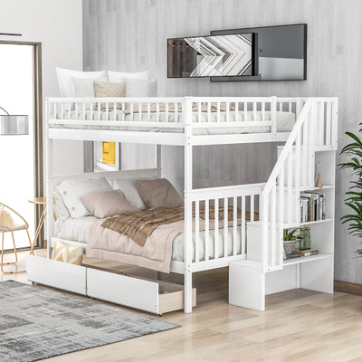Full-over-Full Bunk Bed With Two Spacious Drawers And Storage